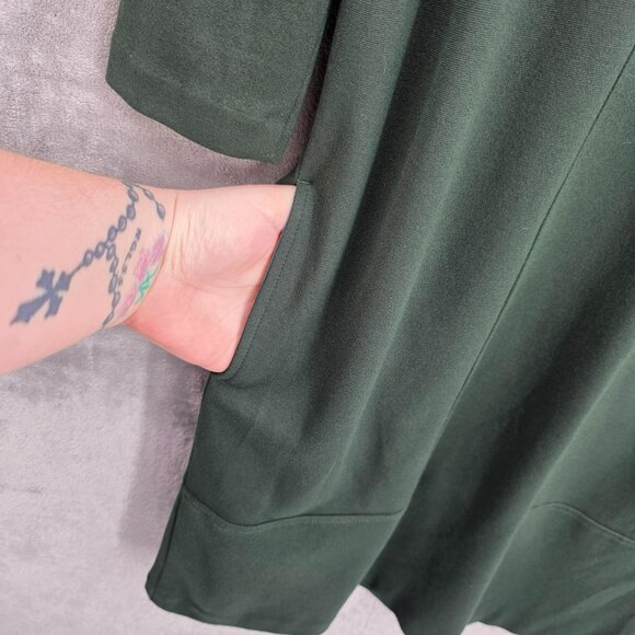 J Jill Ponte Knit Shift Dress S Dark Forest Green 3/4 Sleeve Pockets Stretchy - Picture 6 of 11